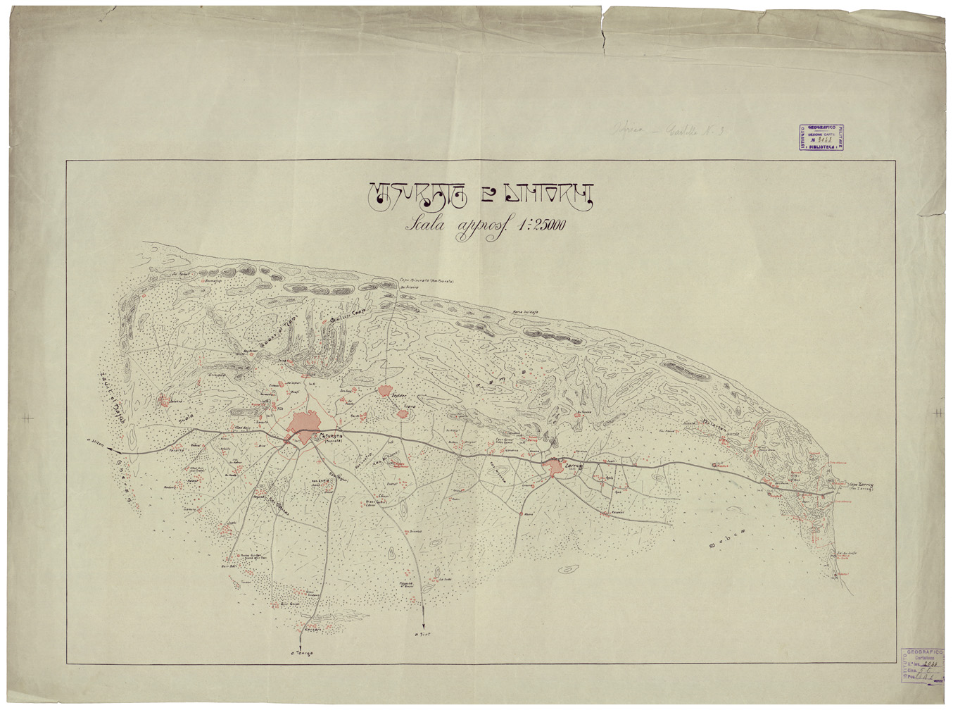 (N:34645) MISURATA E DINTORNI (B0020477) Carte e stampe antiche: riproduzione a colori su carta (formato A1)