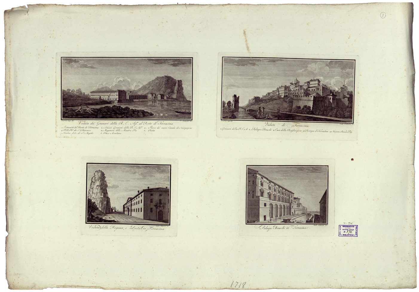 (N:34774) VEDUTE DELLE PALUDI PONTINE FORMATE PER ORDINE DI PAPA PIO VI - FOGLIO 3 (B0020607) Carte e stampe antiche: riproduzione a colori su carta (formato A1)
