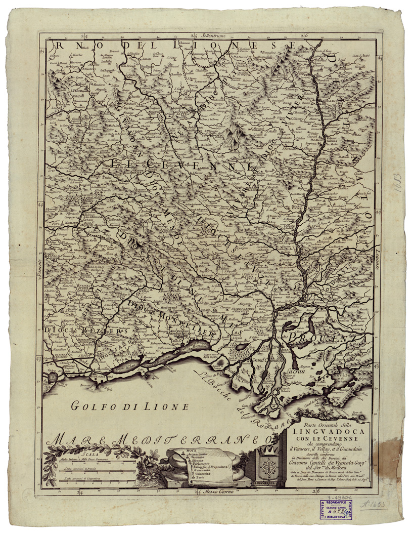 (N:34817) PARTE OCCIDENTALE DELLA LINGUADOCA COL TRATTO DEL NUOVO CANALE ETC... - FOGLIO 2 (B0020650) Carte e stampe antiche: riproduzione a colori su carta (formato A1)
