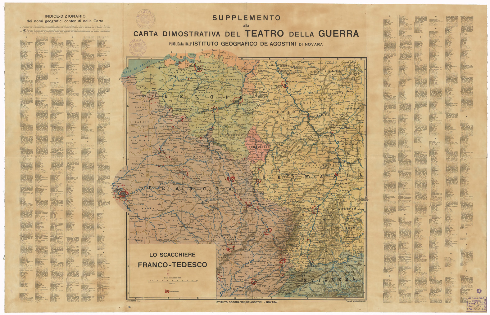 (N:34980) SUPPLEMENTO ALLA CARTA DIMOSTRATIVA DEL TEATRO DELLA GUERRA - LO SCACCHIERE FRANCO-TEDESCO (B0020701) Carte e stampe antiche: riproduzione a colori su carta (formato A1)