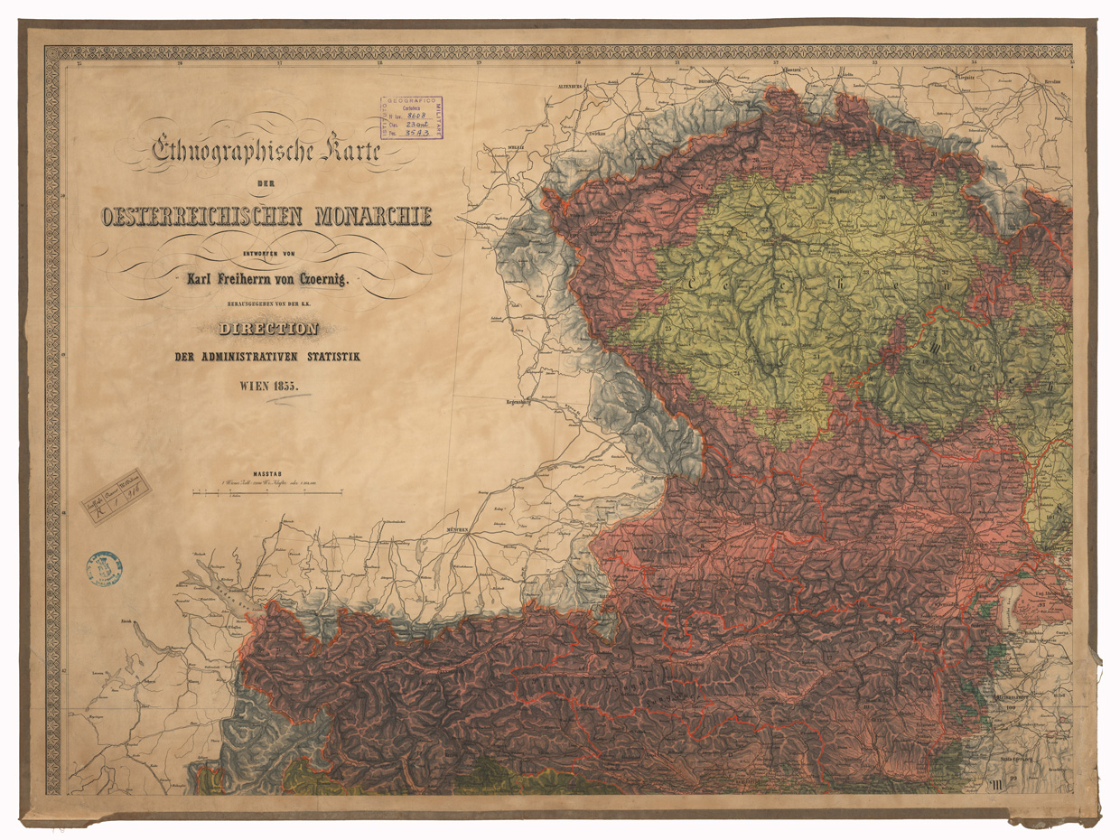 (N:35012) ETHNOGRAPHISCHE KARTE DER OESTERREICHISCEN MONARCHIE - FOGLIO 1 (B0020705) Carte e stampe antiche: riproduzione a colori su carta (formato A1)