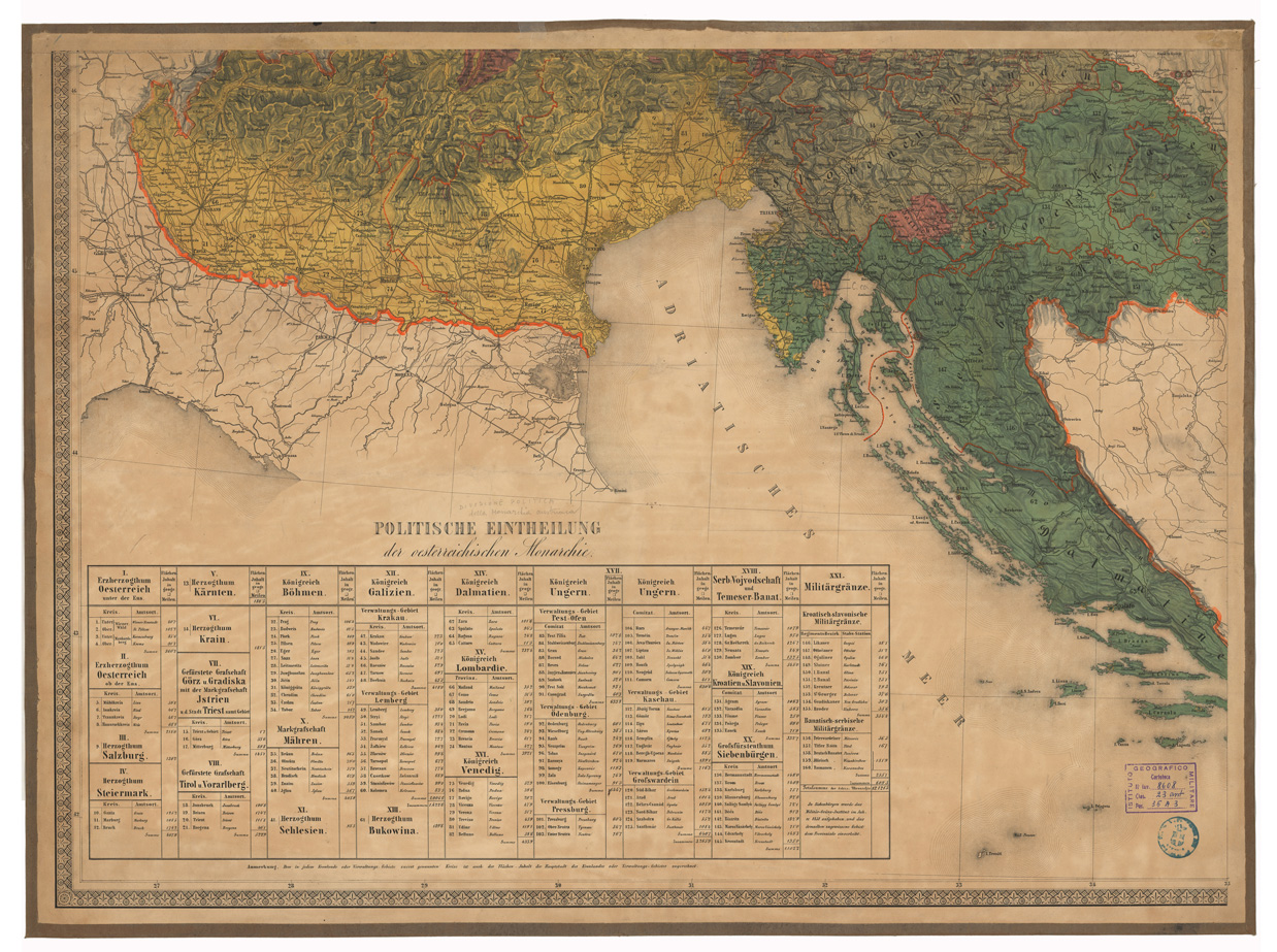 (N:35014) ETHNOGRAPHISCHE KARTE DER OESTERREICHISCEN MONARCHIE - FOGLIO 3 (B0020707) Carte e stampe antiche: riproduzione a colori su carta (formato A1)