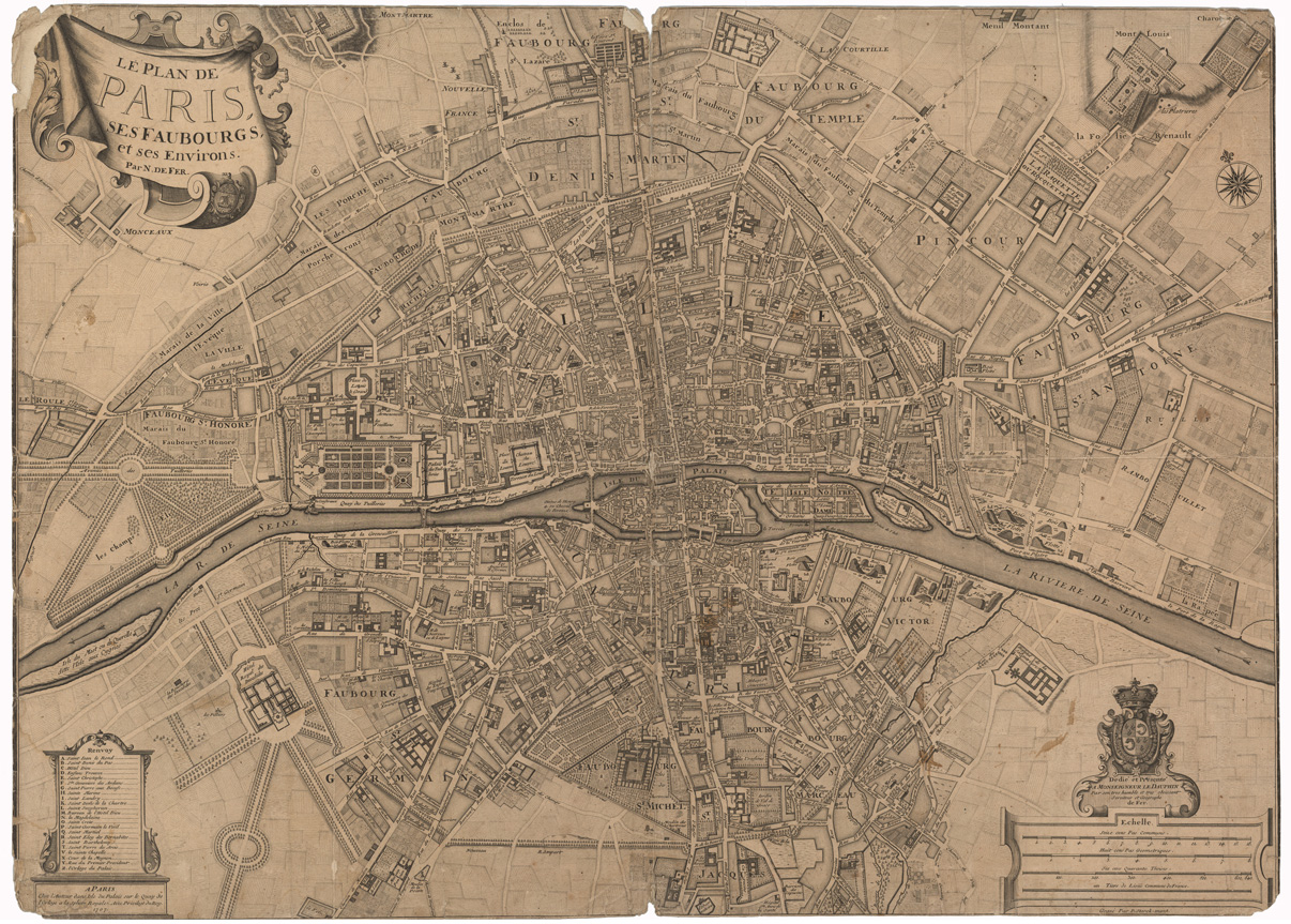 (N:35053) LE PLAN DE PARIS SES FAUBOURGS ET SES ENVIRONS (B0020756) Carte e stampe antiche: riproduzione a colori su carta (formato A1)