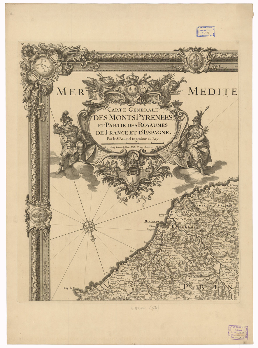 (N:35058) CARTE  GENERALE DES MONTS PYRINEES ET PARTIE DES ROYAUMES DE FRANCE ET D'ESPAGNE - FOGLIO 1 (B0020761) Carte e stampe antiche: riproduzione a colori su carta (formato A1)