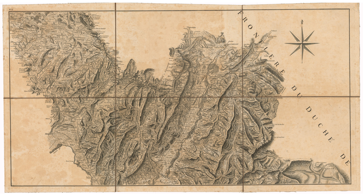 (N:35078) CARTE GEOMETRIQUE DU HAUT DAUPHINE ET DE LA FRONTIERE ULTERIEURE - FOGLIO 2 (B0020782) Carte e stampe antiche: riproduzione a colori su carta (formato A1)