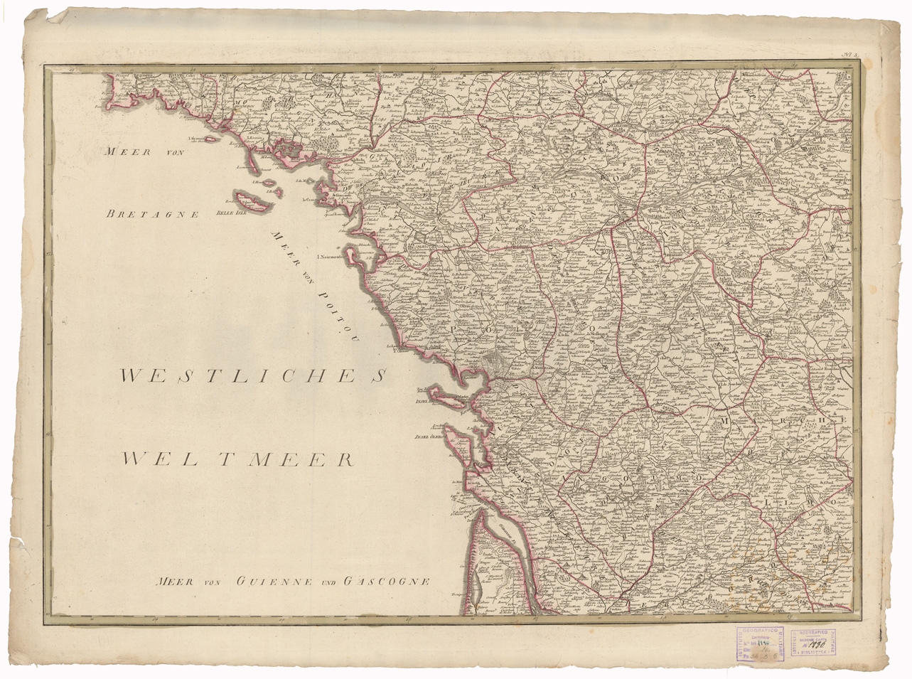 (N:35097) NEUESTE GENERALKARTE VON FRANKREICH - CARTE DE L'EMPIRE FRANCAIS DIVISEE EN DEPARTEMENS - FOGLIO 3 (B0020801) Carte e stampe antiche: riproduzione a colori su carta (formato A1)