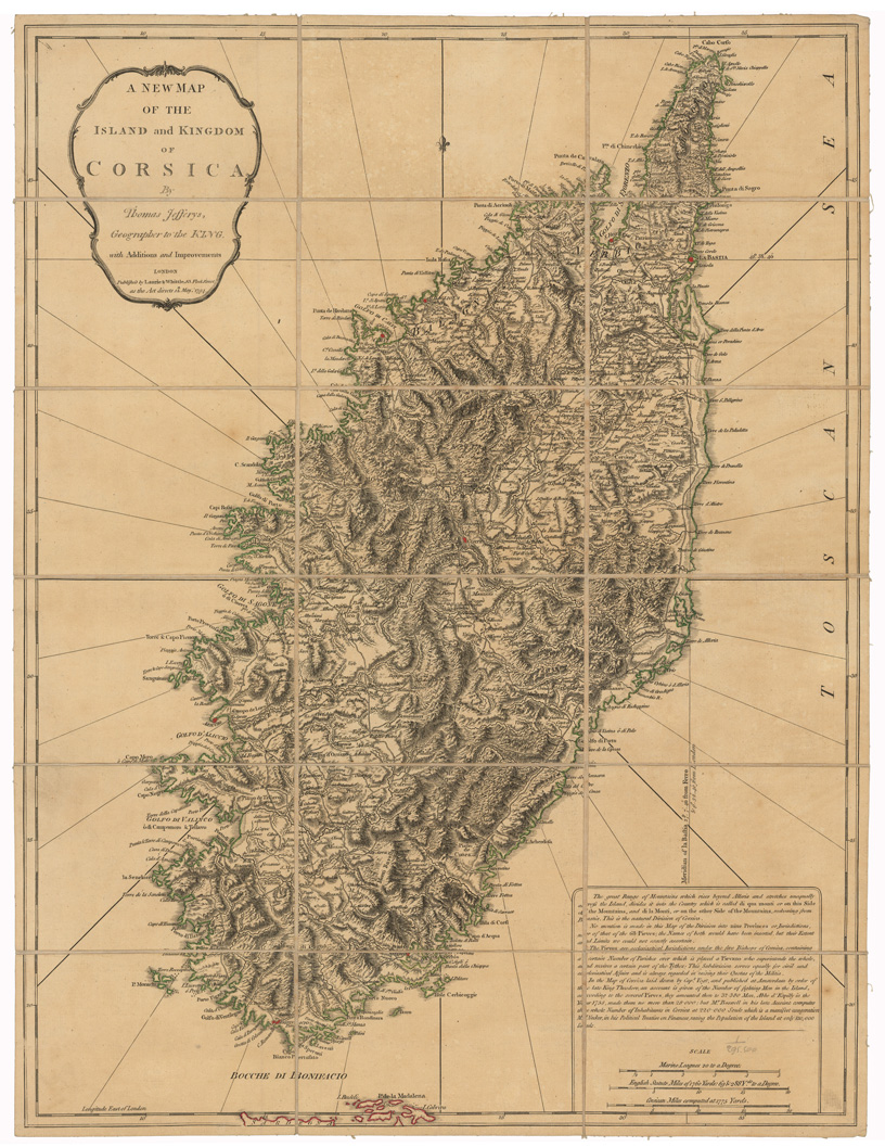 (N:35102) A NEW MAP OF THE ISLAND AND KINGDOM OF CORSICA (B0020806) Carte e stampe antiche: riproduzione a colori su carta (formato A1)