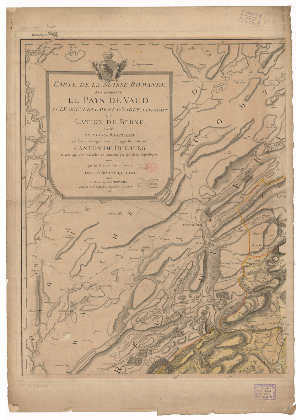 (N:35130) CARTE DE LA SUISSE ROMANDE QUI COMPREND LE PAYS DE VAUD ECC... - FOGLIO 1 (B0020862) Carte e stampe antiche: riproduzione a colori su carta (formato A1)