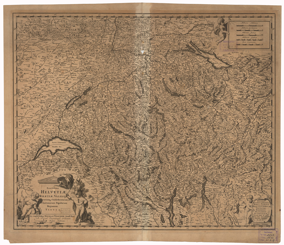 (N:35146) EXACTISSIMA HELVETIAE RHAETIAE, VALESIA ECC.... (B0020879) Carte e stampe antiche: riproduzione a colori su carta (formato A1)