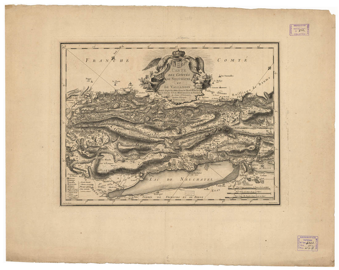(N:35178) CARTE DES COMTES DE NEUCHATEL ET DE VALLANGIN (B0020910) Carte e stampe antiche: riproduzione a colori su carta (formato A1)