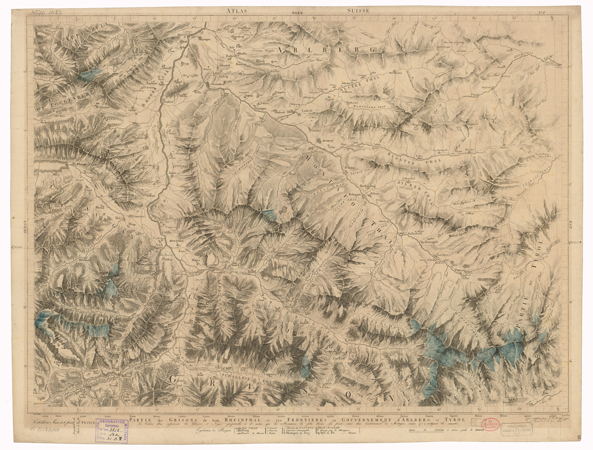 (N:35194) ASSEMBLAGE DE ATLAS SUISSE - PARTIE DES GRISONS DU HAUT RHEINTHAL ET SES FRONTIERES AU GOUVERNEMENT D'ARLBERG ET TYROL - FOGLIO 8 (B0020926) Carte e stampe antiche: riproduzione a colori su carta (formato A1)