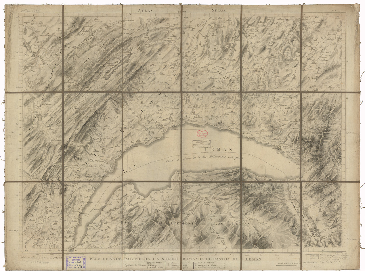 (N:35195) ASSEMBLAGE DE ATLAS SUISSE - PLUS GRANDE PARTIE DE LA SUISSE ROMANDE OU CANTON DU LEMAN - FOGLIO 9 (B0020927) Carte e stampe antiche: riproduzione a colori su carta (formato A1)