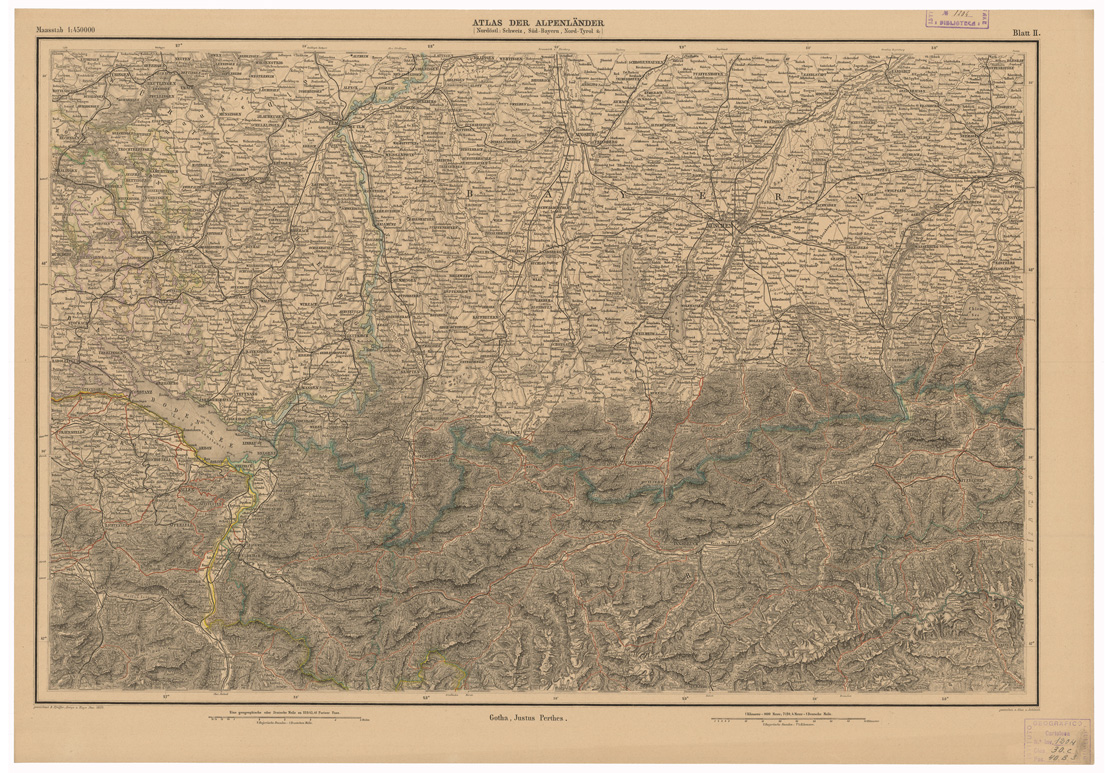 (N:35570) ATLAS DER ALPENLANDER - CARTE DES PAYS DES ALPES - FOGLIO 2 (B0020958) Carte e stampe antiche: riproduzione a colori su carta (formato A1)