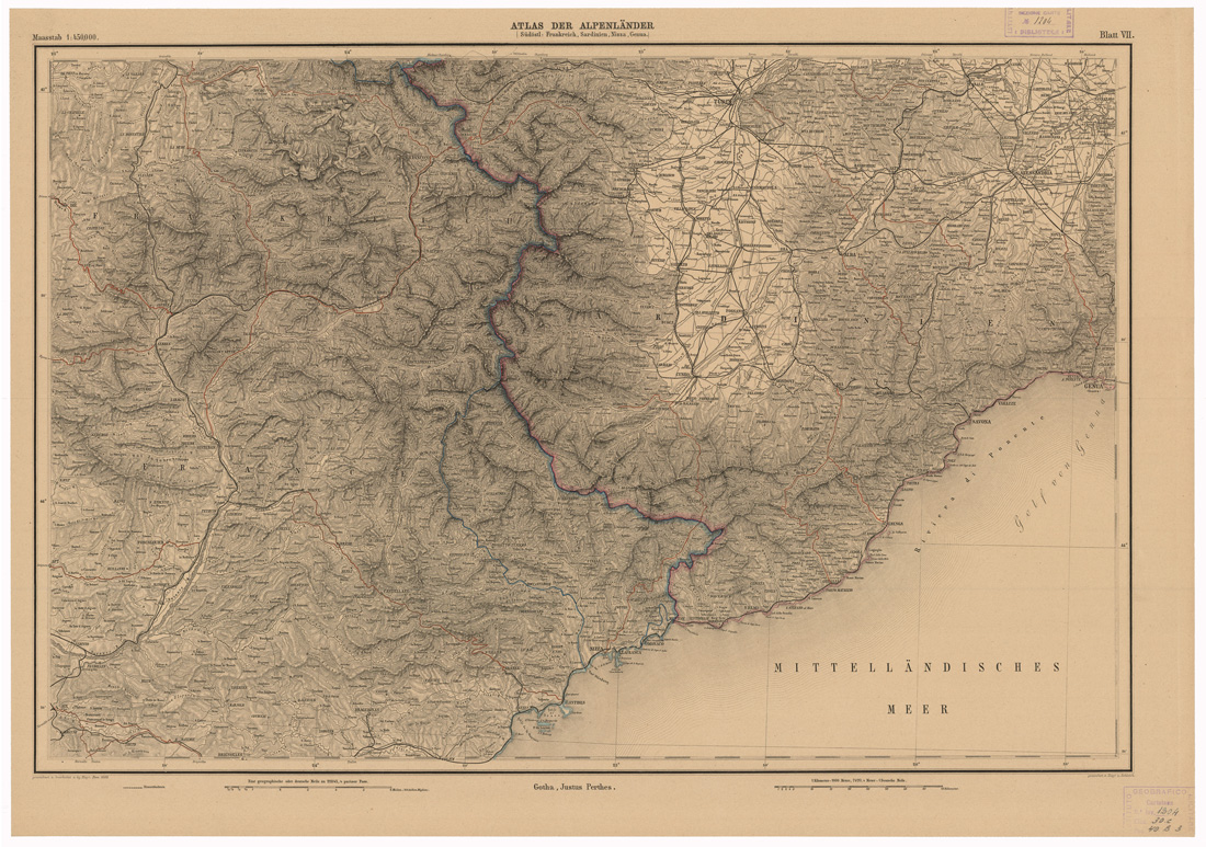 (N:35576) ATLAS DER ALPENLANDER - CARTE DES PAYS DES ALPES - FOGLIO 7 (B0020963) Carte e stampe antiche: riproduzione a colori su carta (formato A1)