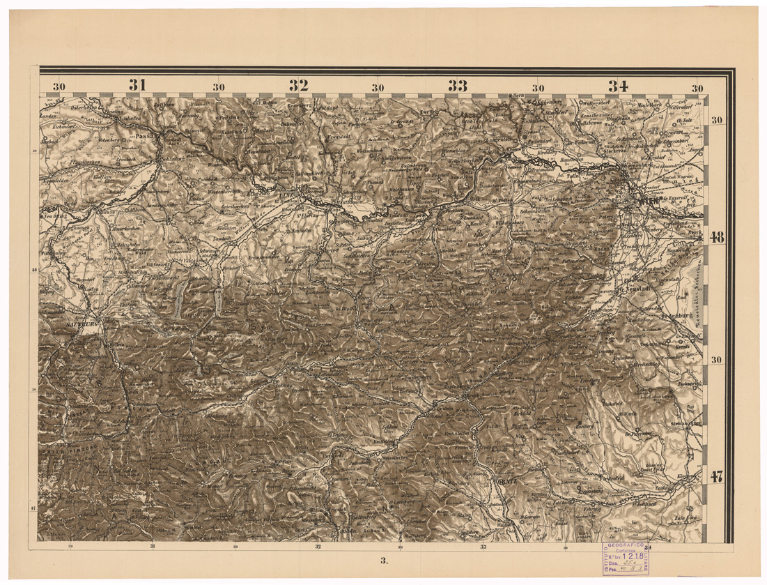 (N:35585) WANDKARTE DER ALPEN ENTWORFEN VON A. STEINHAUSER K.K. RATH - FOGLIO 3 (B0020970) Carte e stampe antiche: riproduzione a colori su carta (formato A1)