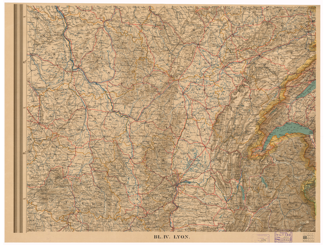 (N:35595) ALPENLAND MIT DEN ANGRENZENDEN GEBIETEN VON CENTRAL EUROPA - FOGLIO BL IV LYON (B0020980) Carte e stampe antiche: riproduzione a colori su carta (formato A1)
