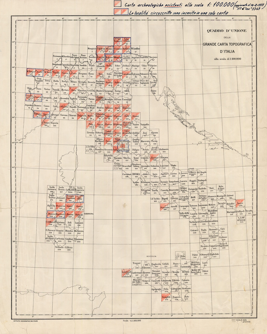 (N:35571) EDIZIONE ARCHEOLOGICA DELLA CARTA D'ITALIA QUADRO D'UNIONE (B0021001) Carte e stampe antiche: riproduzione a colori su carta (formato A1)