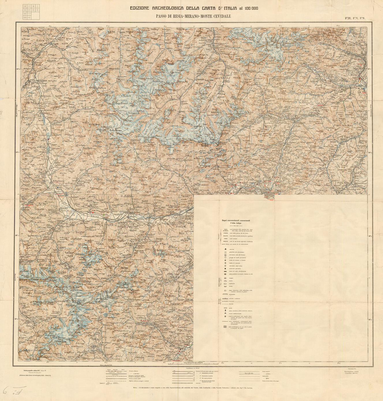 (N:35581) EDIZIONE ARCHEOLOGICA DELLA CARTA D'ITALIA FOGLIO 9 PASSO DI RESIA - MERANO - MONTE CEVEDALE (B0021002) Carte e stampe antiche: riproduzione a colori su carta (formato A1)