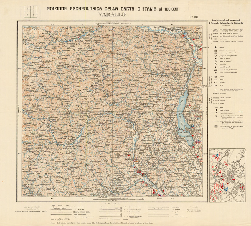 (N:35618) EDIZIONE ARCHEOLOGICA DELLA CARTA D'ITALIA FOGLIO 30 VARALLO (B0021007) Carte e stampe antiche: riproduzione a colori su carta (formato A1)
