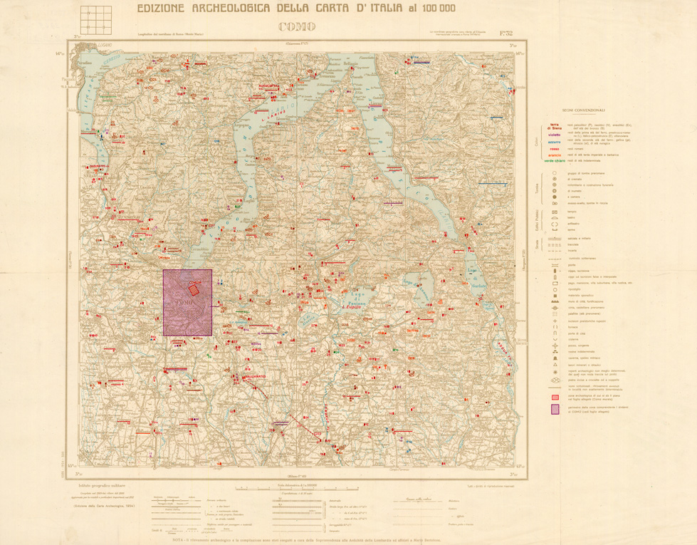 (N:35620) EDIZIONE ARCHEOLOGICA DELLA CARTA D'ITALIA FOGLIO 32 COMO (B0021009) Carte e stampe antiche: riproduzione a colori su carta (formato A1)