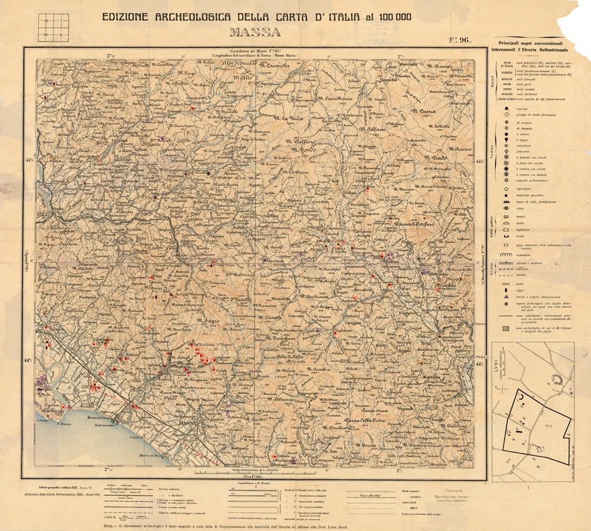 (N:35639) EDIZIONE ARCHEOLOGICA DELLA CARTA D'ITALIA FOGLIO 96 MASSA (B0021028) Carte e stampe antiche: riproduzione a colori su carta (formato A1)