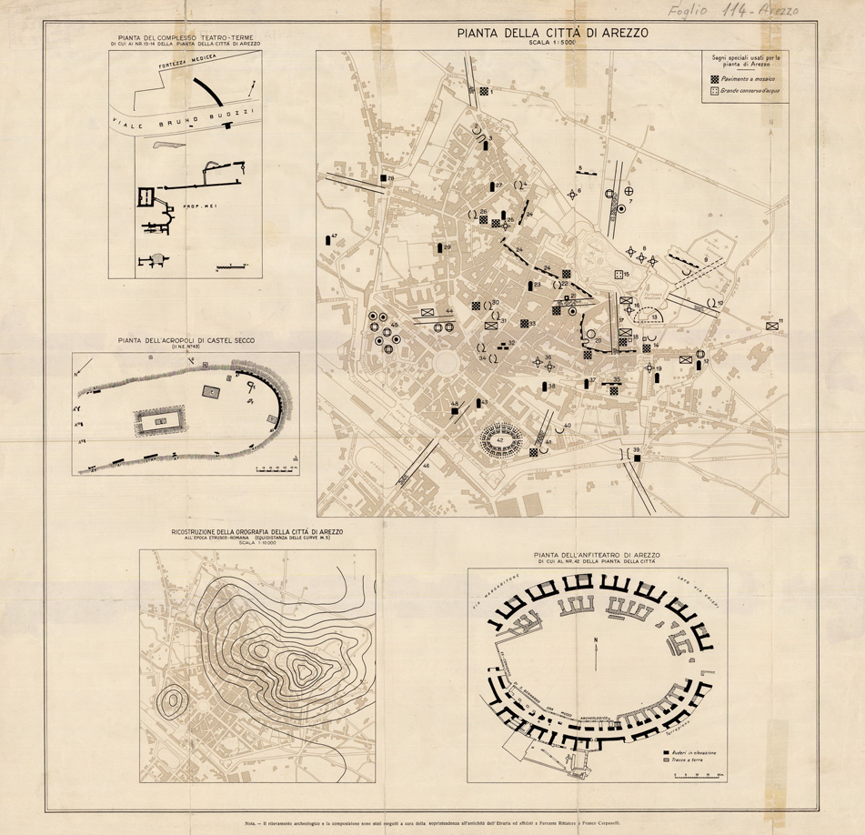 (N:35666) EDIZIONE ARCHEOLOGICA DELLA CARTA D'ITALIA PIANTA DELLA CITTA' DI AREZZO FOGLIO 114 (B0021044) Carte e stampe antiche: riproduzione a colori su carta (formato A1)