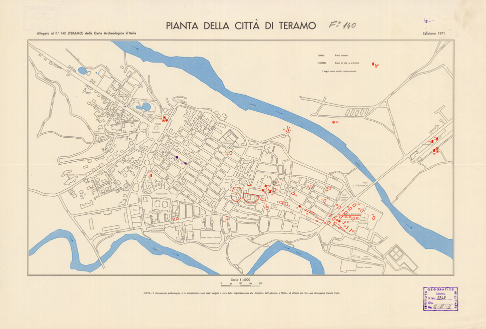 (N:35673) EDIZIONE ARCHEOLOGICA DELLA CARTA D'ITALIA PIANTA DELLA CITTA' DI TERAMO FOGLIO 140 (B0021051) Carte e stampe antiche: riproduzione a colori su carta (formato A1)