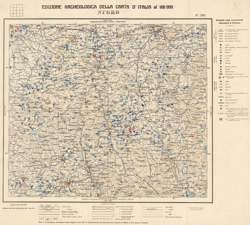 (N:35682) EDIZIONE ARCHEOLOGICA DELLA CARTA D'ITALIA FOGLIO 207 NUORO (B0021060) Carte e stampe antiche: riproduzione a colori su carta (formato A1)