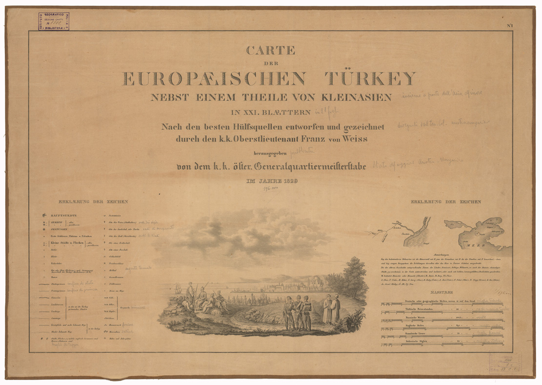(N:35688) CARTE DER EUROPAEISCHEN TURKEY NEBST EINEM THEILE VON KLEINASIEN - FOGLIO N. 1 TITOLO E SEGNI CONVENZIONALI (B0021076) Carte e stampe antiche: riproduzione a colori su carta (formato A1)
