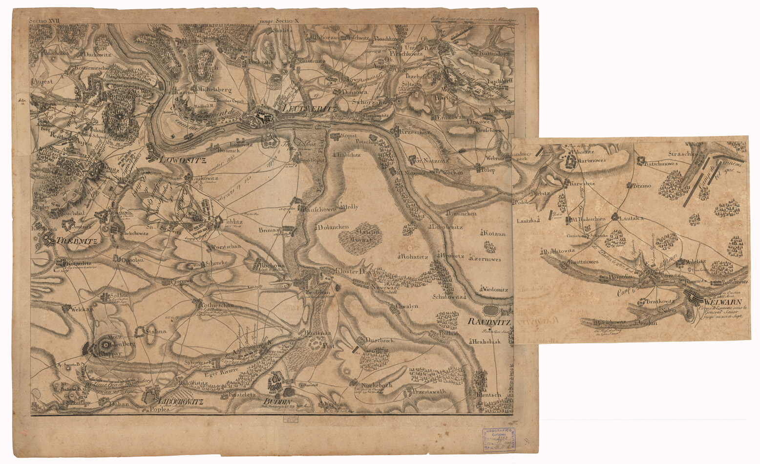 (N:35756) CARTE CHOROGRAPHIQUE ET MILITAIRE DE LA PARTIE DE LA SAXE DE LA BOHEME ECC... - FOGLIO 17 (B0021144) Carte e stampe antiche: riproduzione a colori su carta (formato A1)