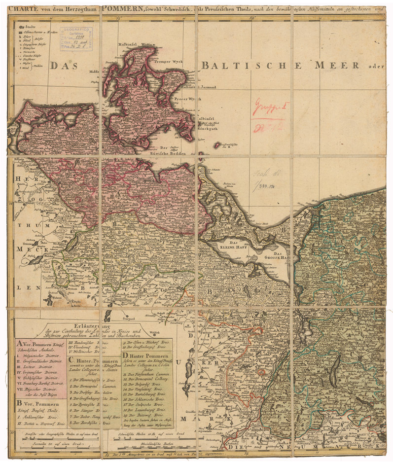 (N:35760) CHARTE VON DEM HERZOGTHUM POMMERN ECC... - FOGLIO 1 (B0021148) Carte e stampe antiche: riproduzione a colori su carta (formato A1)