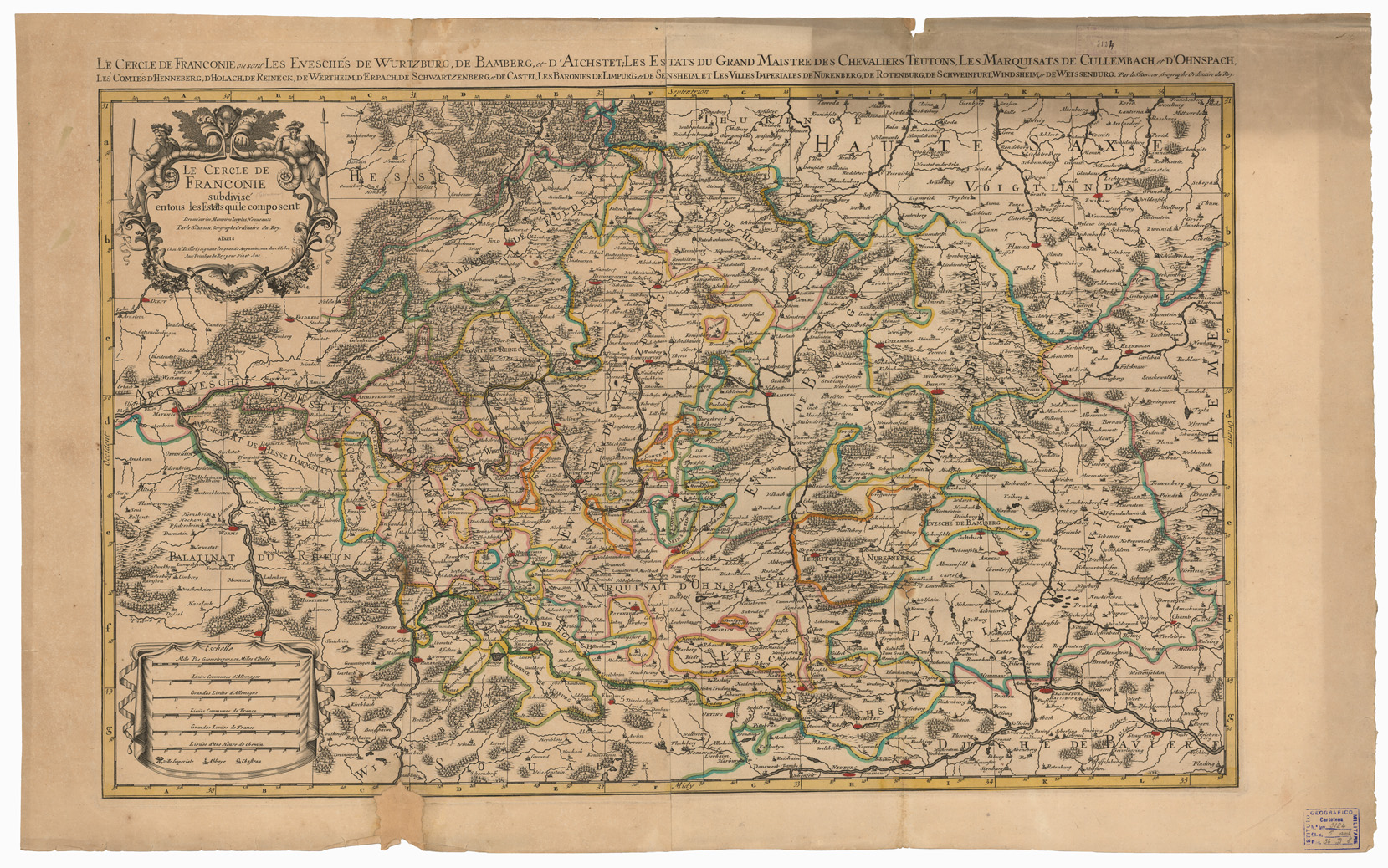 (N:35859) LE CERCLE DE  FRANCONIE SUBDIVISE ENTOUS LES ESTATS QUI LE COMPOSENT (B0021173) Carte e stampe antiche: riproduzione a colori su carta (formato A1)