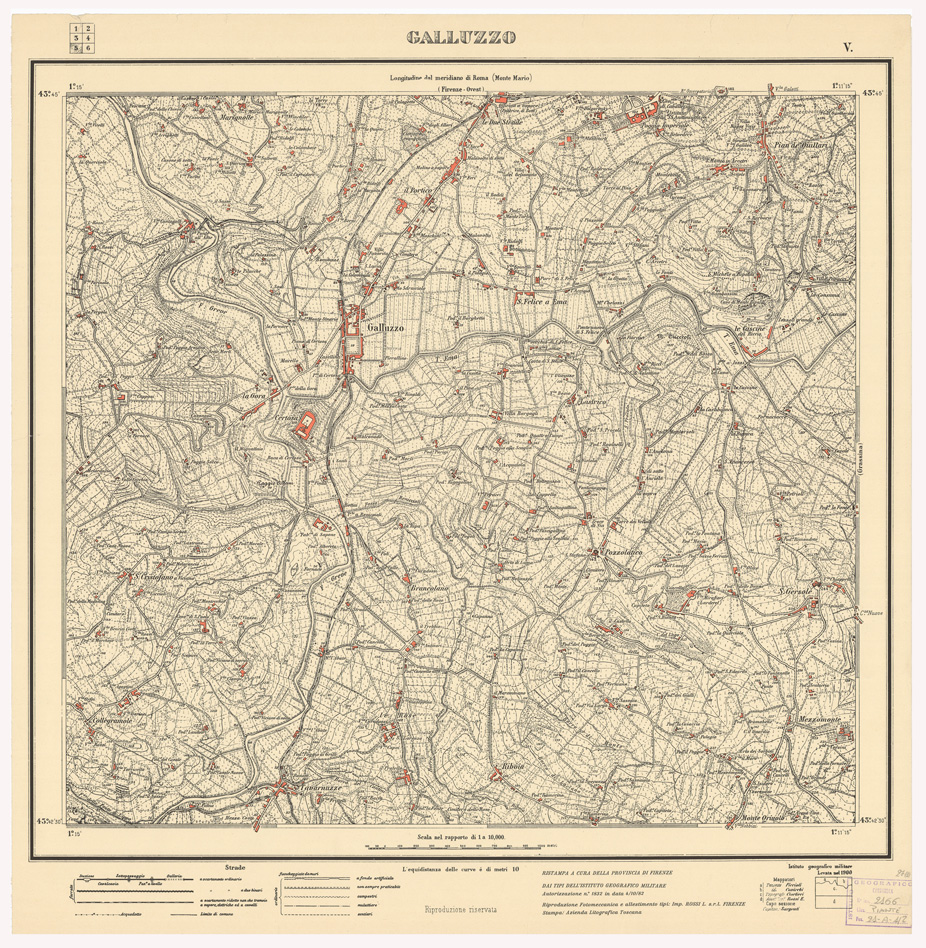 (N:35873) CARTA TOPOGRAFICA FIRENZE E DINTORNI - FOGLIO V GALLUZZO (B0021187) Carte e stampe antiche: riproduzione a colori su carta (formato A1)