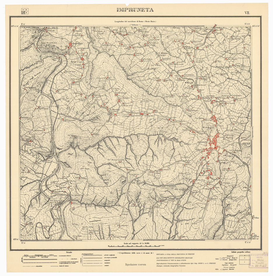 (N:35875) CARTA TOPOGRAFICA FIRENZE E DINTORNI - FOGLIO VII   IMPRUNETA (B0021189) Carte e stampe antiche: riproduzione a colori su carta (formato A1)