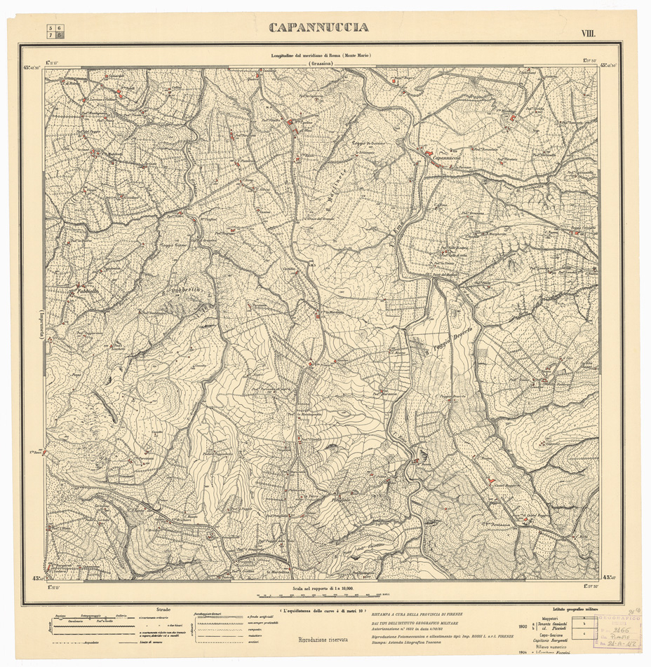 (N:35876) CARTA TOPOGRAFICA FIRENZE E DINTORNI -  FOGLIO VIII  CAPANNUCCIA (B0021190) Carte e stampe antiche: riproduzione a colori su carta (formato A1)