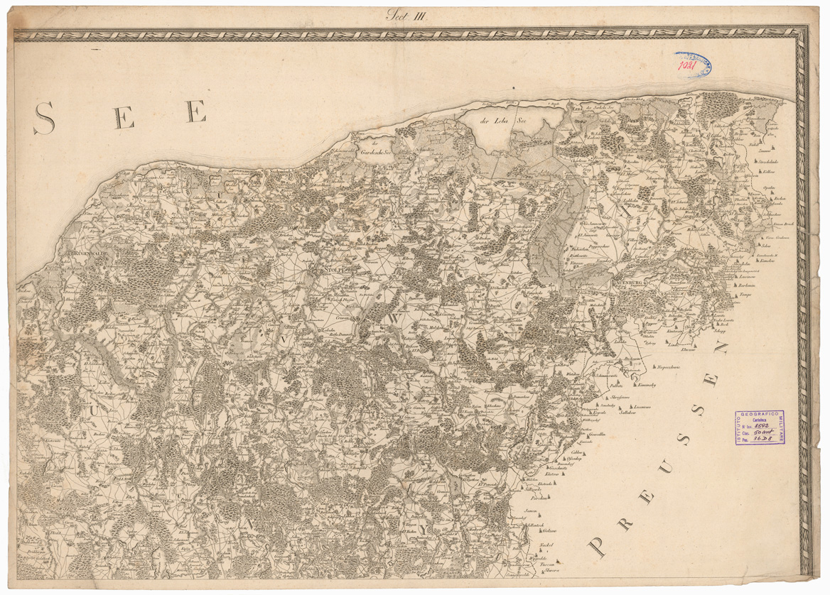 (N:35898) KARTE DES KONIGL PREUSS HERZOGTHUMS VOR UND HINTER POMMERN NACH SPECIELLEN VERMESSUNGEN ENTWORFEN - FOGLIO III (B0021212) Carte e stampe antiche: riproduzione a colori su carta (formato A1)