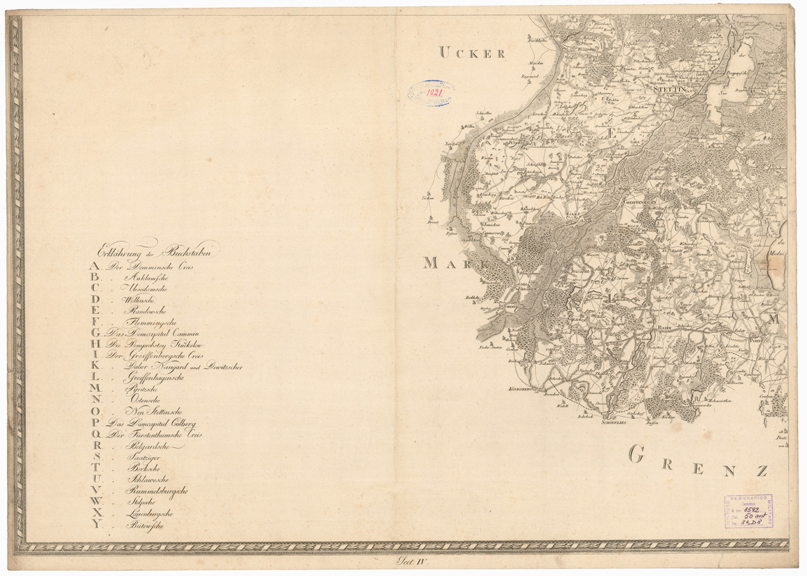 (N:35899) KARTE DES KONIGL PREUSS HERZOGTHUMS VOR UND HINTER POMMERN NACH SPECIELLEN VERMESSUNGEN ENTWORFEN - FOGLIO IV (B0021213) Carte e stampe antiche: riproduzione a colori su carta (formato A1)