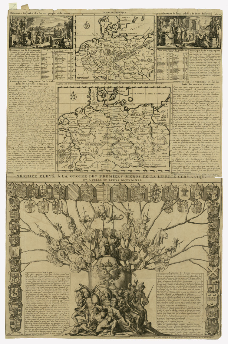 (N:35906) CARTE DE L'ANCIENNE GERMANIE DIVISEE EN QUATRE DIFFERENTES NATIONS ET LES PEUPLES DE CHACUNE (B0021217) Carte e stampe antiche: riproduzione a colori su carta (formato A1)
