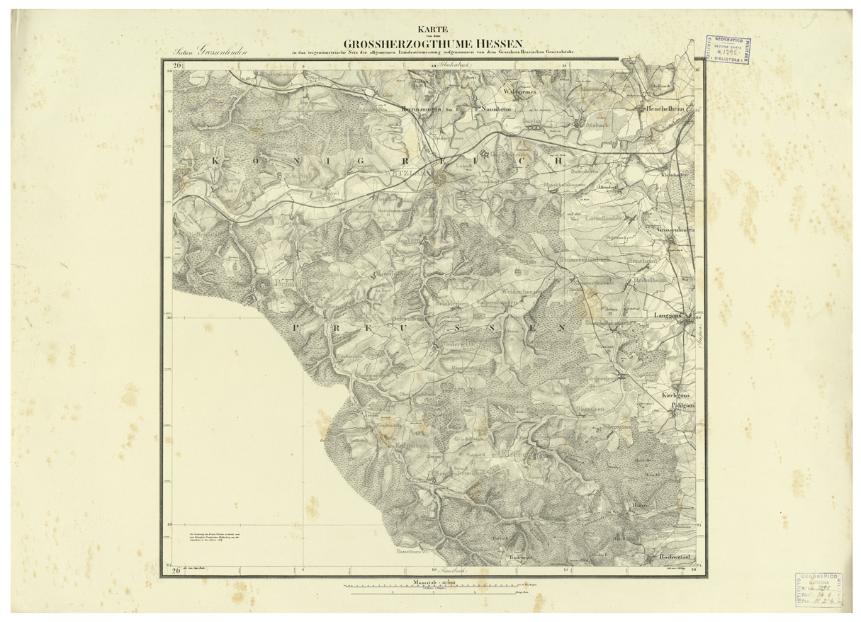 (N:35920) UEBERSICHT DER TOPOGRAPHISCHEN KARTE VON DEM GROSSHERZOGTHUME HESSEN - FOGLIO 9 GROSSENLINDEN (B0021231) Carte e stampe antiche: riproduzione a colori su carta (formato A1)
