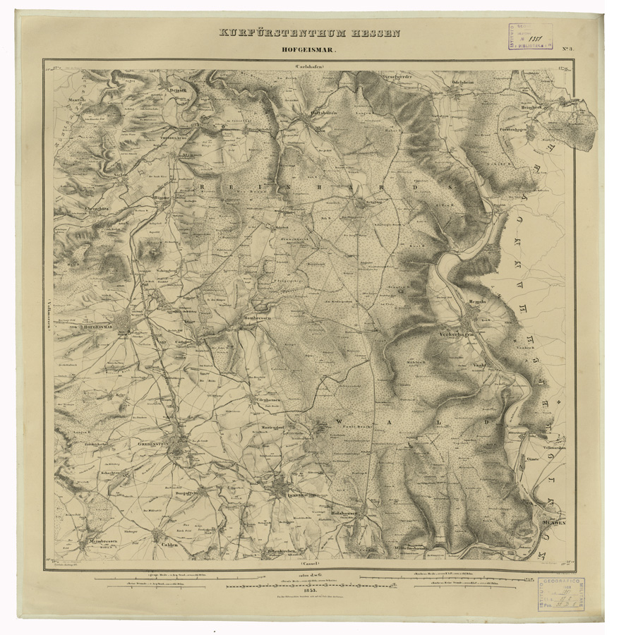(N:35946) KARTE VON DEM KURFURSTENTHUM HESSEN - FOGLIO 3 HOFGEISMAR (B0021257) Carte e stampe antiche: riproduzione a colori su carta (formato A1)