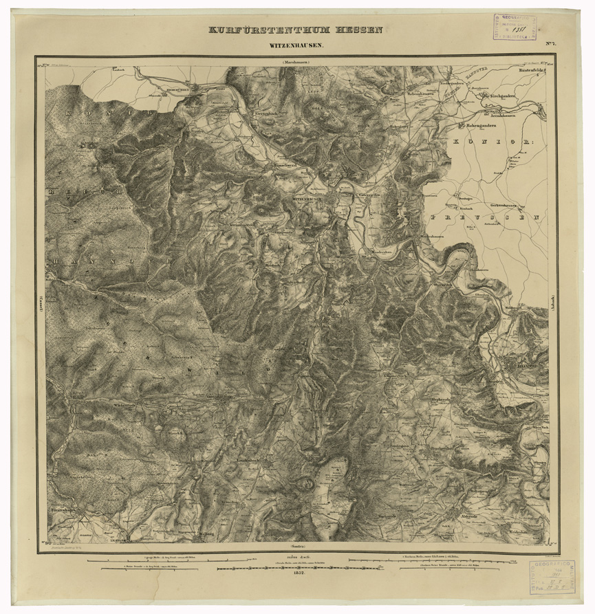 (N:35950) KARTE VON DEM KURFURSTENTHUM HESSEN - FOGLIO 7 WITZENHAUSEN (B0021261) Carte e stampe antiche: riproduzione a colori su carta (formato A1)
