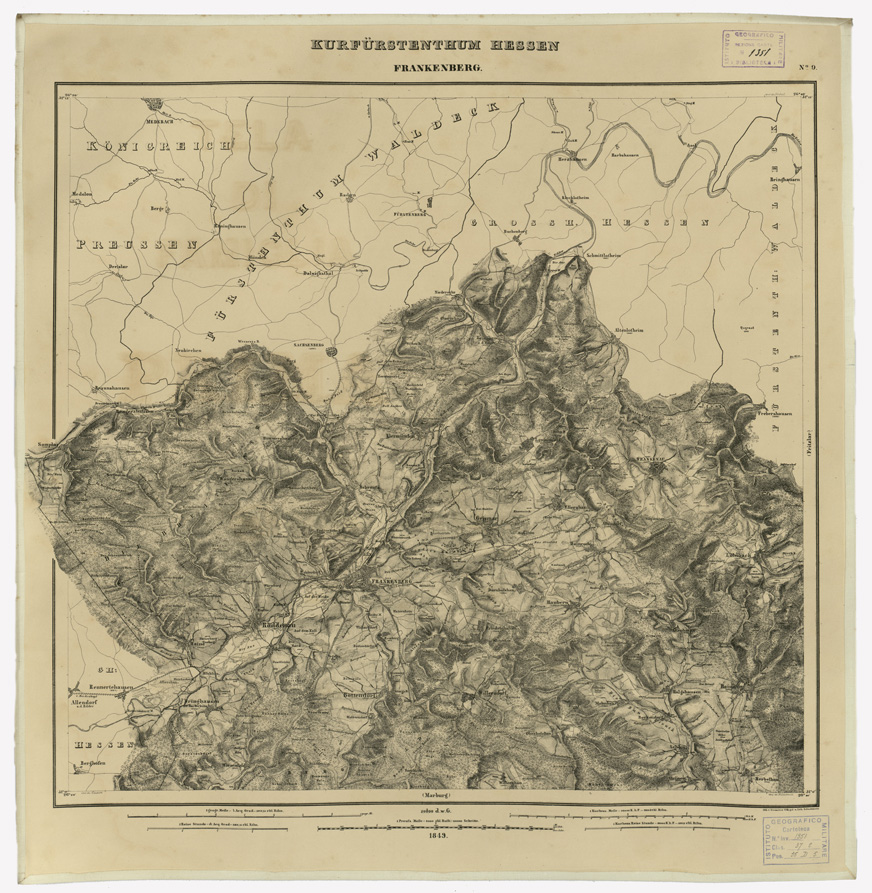 (N:35952) KARTE VON DEM KURFURSTENTHUM HESSEN - FOGLIO 9 FRANKENBERG (B0021263) Carte e stampe antiche: riproduzione a colori su carta (formato A1)