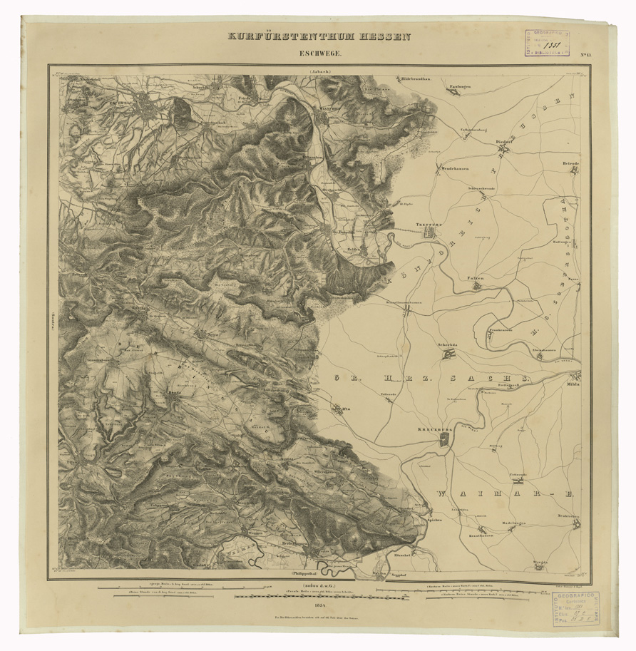 (N:35956) KARTE VON DEM KURFURSTENTHUM HESSEN - FOGLIO 13 ESCHWEGE (B0021267) Carte e stampe antiche: riproduzione a colori su carta (formato A1)