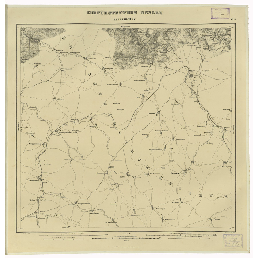 (N:35966) KARTE VON DEM KURFURSTENTHUM HESSEN - FOGLIO 24 RUHLKIRCHEN (B0021277) Carte e stampe antiche: riproduzione a colori su carta (formato A1)