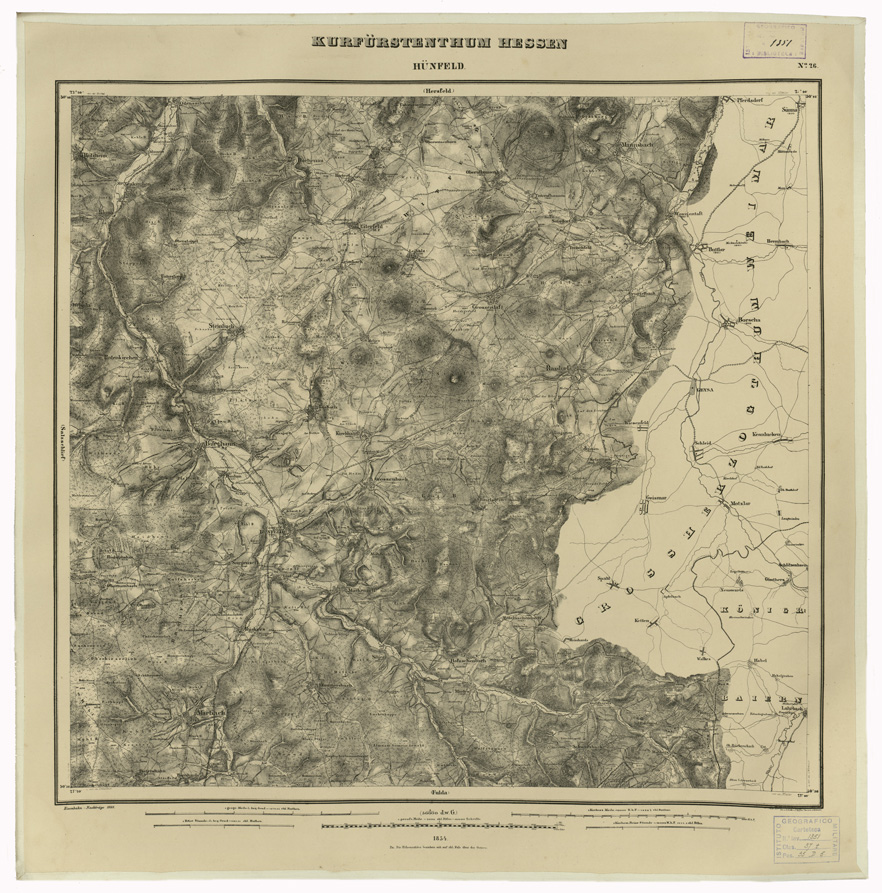 (N:35968) KARTE VON DEM KURFURSTENTHUM HESSEN - FOGLIO 26 HUNFELD (B0021279) Carte e stampe antiche: riproduzione a colori su carta (formato A1)
