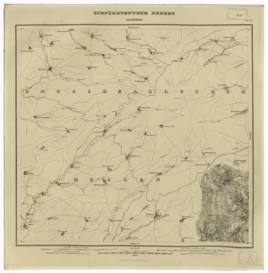 (N:35969) KARTE VON DEM KURFURSTENTHUM HESSEN - FOGLIO 27 LICHENROD (B0021280) Carte e stampe antiche: riproduzione a colori su carta (formato A1)