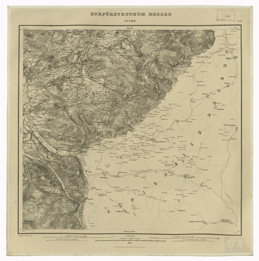 (N:35971) KARTE VON DEM KURFURSTENTHUM HESSEN - FOGLIO 29 FULDA (B0021282) Carte e stampe antiche: riproduzione a colori su carta (formato A1)