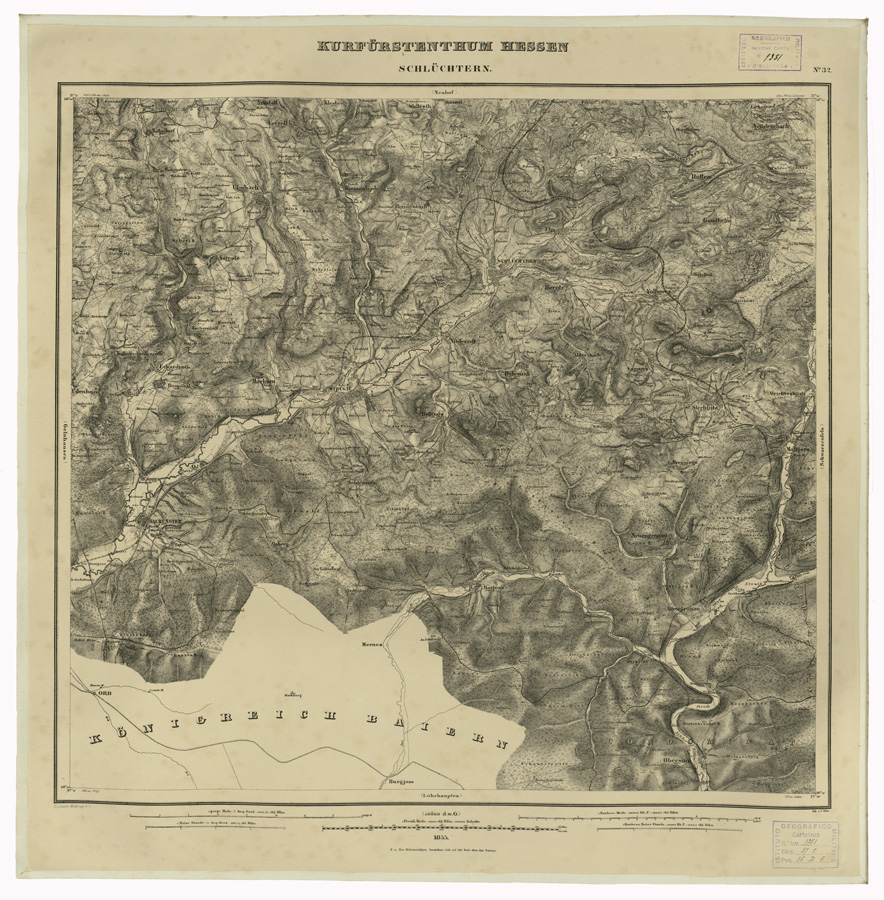 (N:35974) KARTE VON DEM KURFURSTENTHUM HESSEN - FOGLIO 32 SCHLUCHTERN (B0021285) Carte e stampe antiche: riproduzione a colori su carta (formato A1)