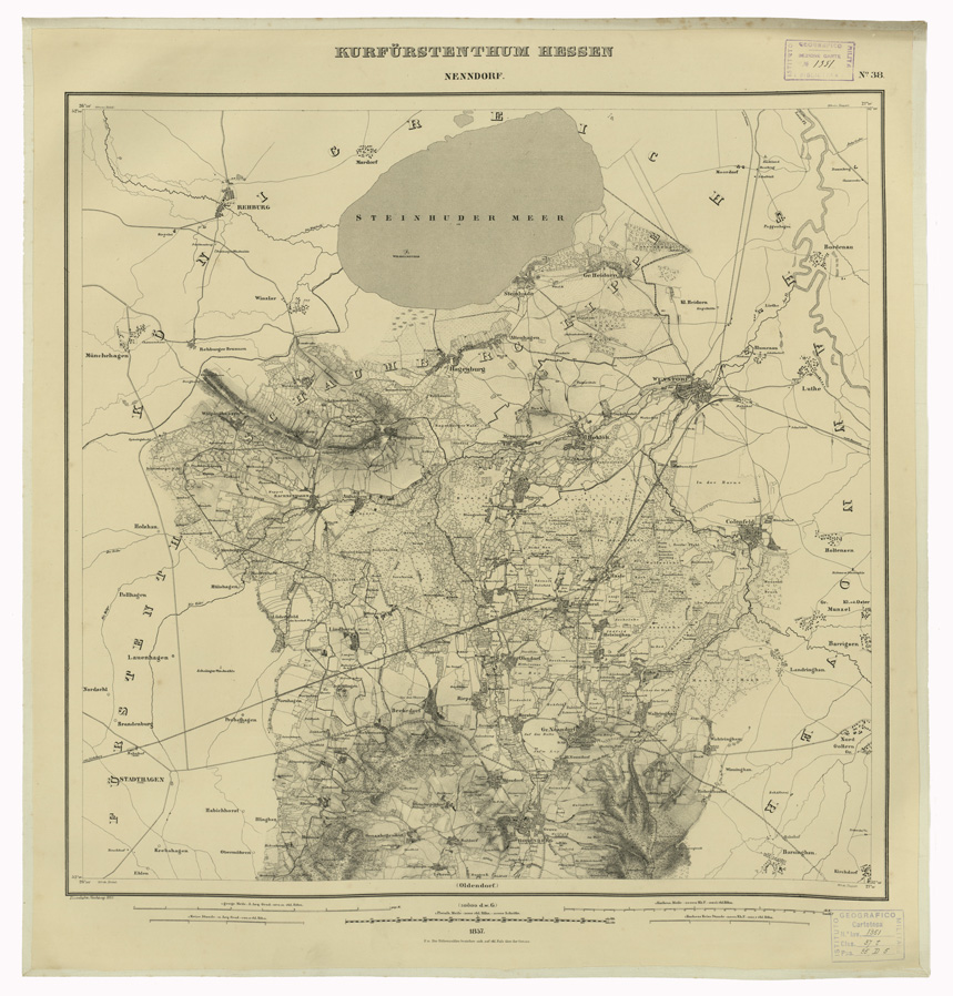 (N:35980) KARTE VON DEM KURFURSTENTHUM HESSEN - FOGLIO 38 NENNDORF (B0021291) Carte e stampe antiche: riproduzione a colori su carta (formato A1)