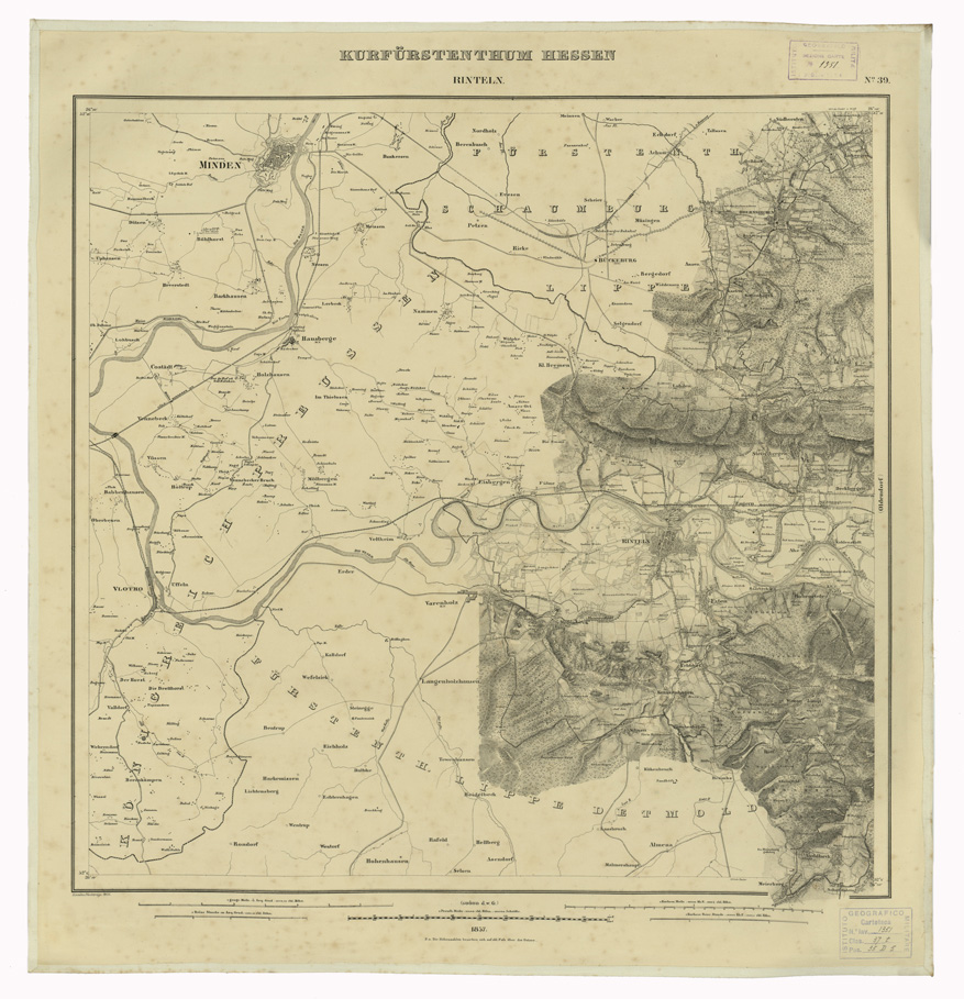 (N:35981) KARTE VON DEM KURFURSTENTHUM HESSEN - FOGLIO 39 RINTELN (B0021292) Carte e stampe antiche: riproduzione a colori su carta (formato A1)
